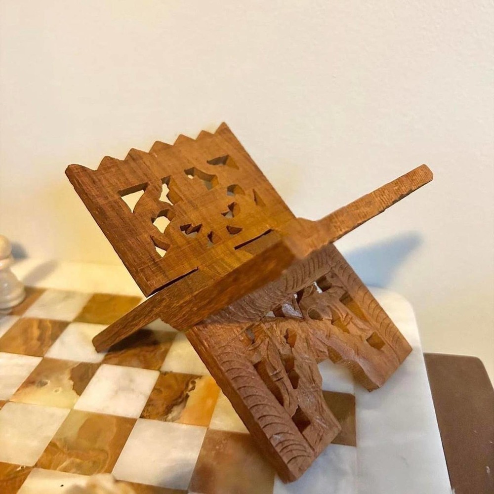 Vintage Hand Carved Wooden Small Book Holder